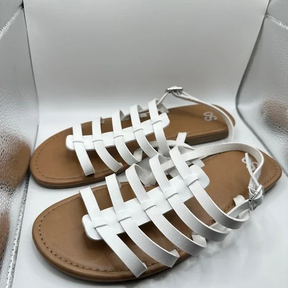 SO Women's White Ankle Strap Sandals Size 10 Casual Summer Shoes - Picture 2 of 4